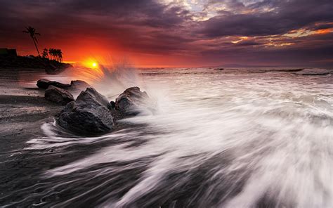 Ocean Sunset Beach Rocks Stones - [1920 x 1200]