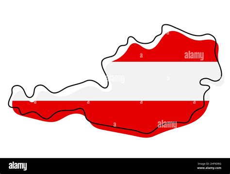 Stylized outline map of Austria with national flag icon. Flag color map ...