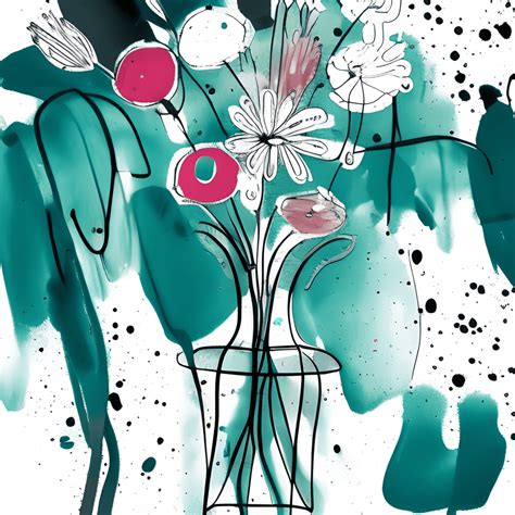 Teal Flowers on White Background · Creative Fabrica