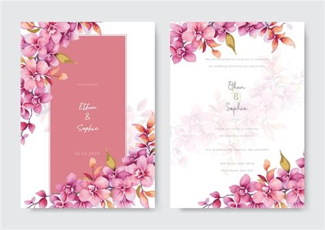 Premium Vector | A wedding invitation template with pink flower and ...