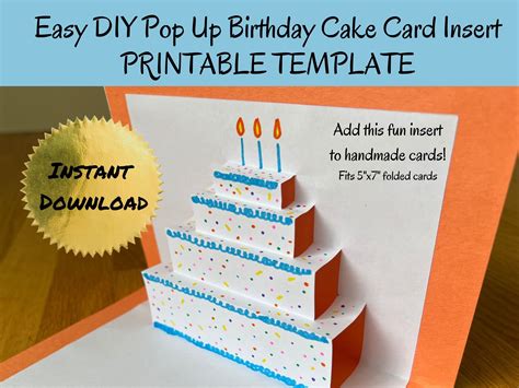 Printable Birthday Card Pop up Cake, Fits 7x5 in Folded Cards, Easy Pop ...