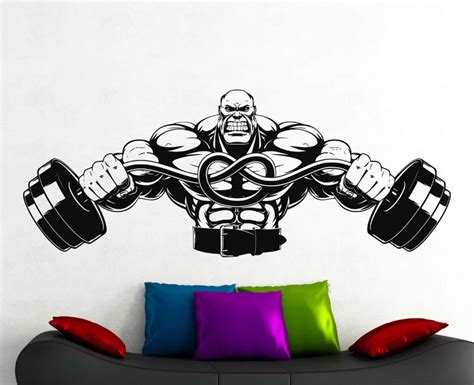 Large Gym Wall Decal Fitness Stickers Sports Room Wall Decor Home ...