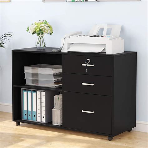 3 Drawer File Cabinet with Lock, Mobile Lateral Filing Cabinet Printer ...