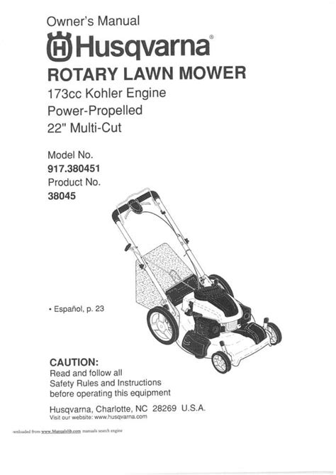 Husqvarna Rotary Lawn Mower 173cc Multi Cut Operators Manual