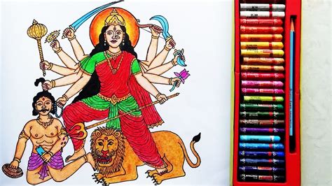 Drawing Of Durga Maa Full Body With Colour - Durga Paintingvalley ...