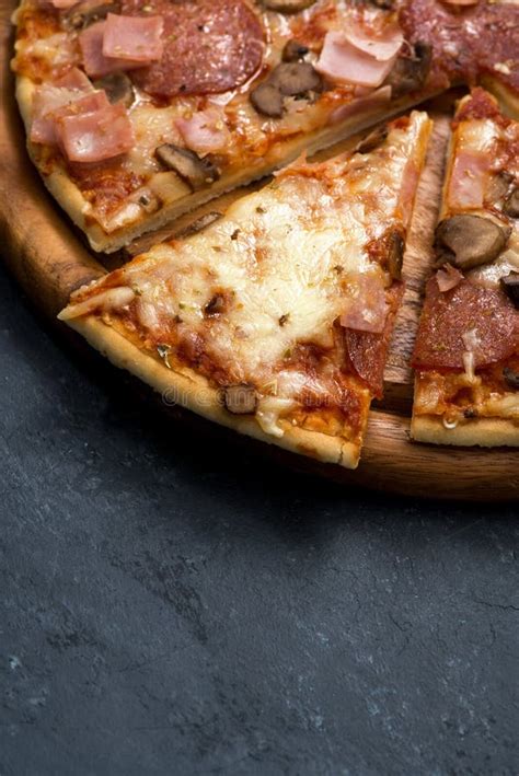 Pizza with Cheese and Sausage, Top View, Vertical Stock Image - Image ...