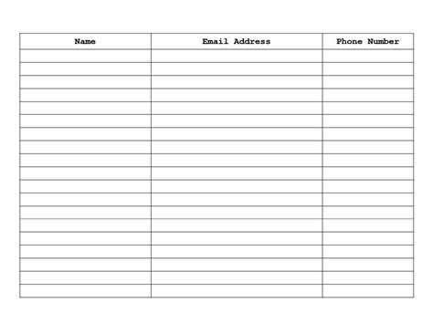Generic Sign-up Sign-in Sheet: Name, Email, Phone Number ample Writing ...