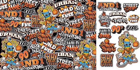 A set of colorful sticker art designs of the street basketball ...