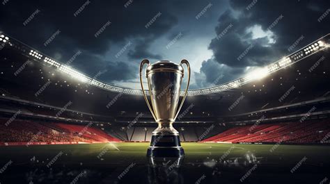 Premium AI Image | Trophy with flag and excited crowd of people at a ...