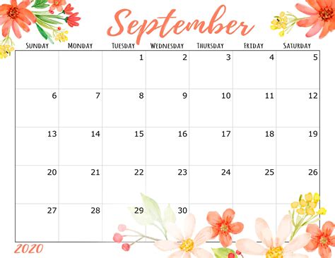 September 2020 Calendar Cute | September calendar, Calendar template ...