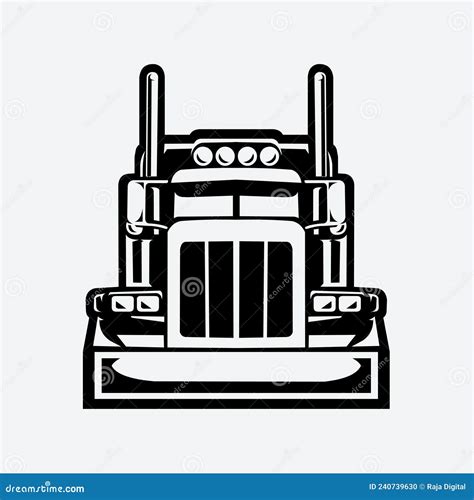 Semi Truck 18 Wheeler Sleeper Truck Silhouette Front View Vector ...