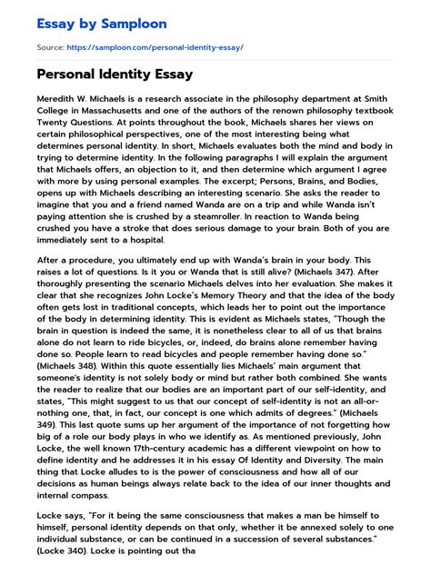 ≫ Personal Identity Essay Free Essay Sample on Samploon.com