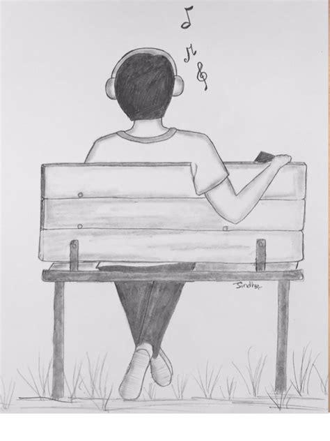 Boy Listening to Music Drawing | Music sketch, Music drawings, Easy ...