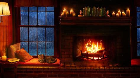 Cozy Cabin Ambience - Rain and Fireplace Sounds at Night 8 Hours for ...