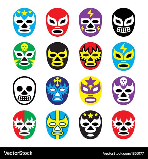 Lucha libre mexican wrestling masks icons Vector Image