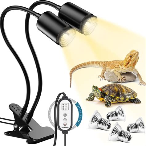 Reptile Heat Lamp, Dual Head UVA UVB Reptile Light with Cycle Timer ...