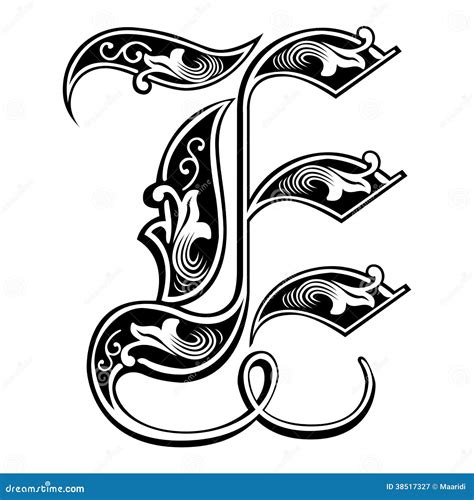 Garnished Gothic Style Font, Letter F Vector Illustration ...