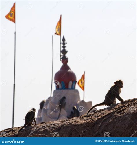 Monkey Temple, India, Karnataka Stock Image - Image of ruin, hindu ...