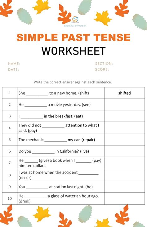 Simple Past Tense Worksheet With Answers