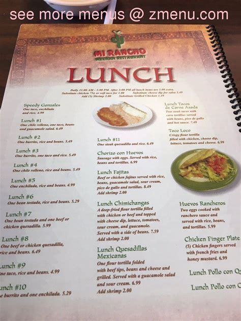 Menu at Mi rancho mexican restaurant, Barnwell