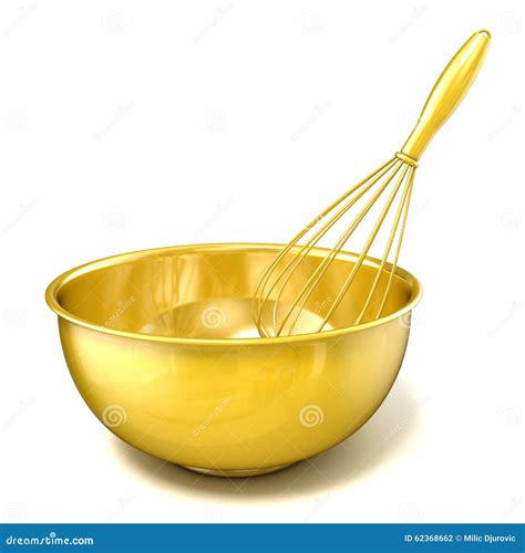 Golden Bowl with a Wire Whisk. 3D Rendering Stock Illustration ...