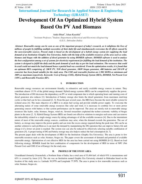 (PDF) Development Of An Optimized Hybrid System Based On PV And Biomass