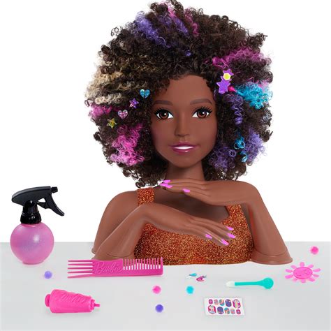 Barbie Rainbow Sparkle Deluxe Styling Head, Curly Hair, Kids Toys for ...