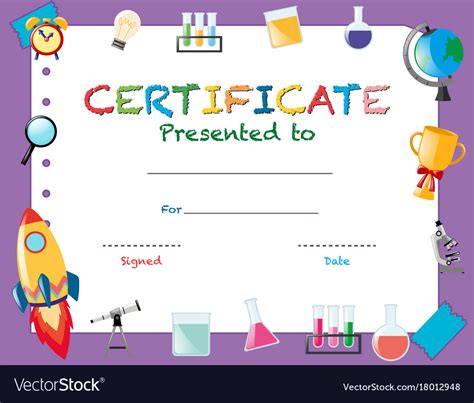 Certificate template with school objects Vector Image