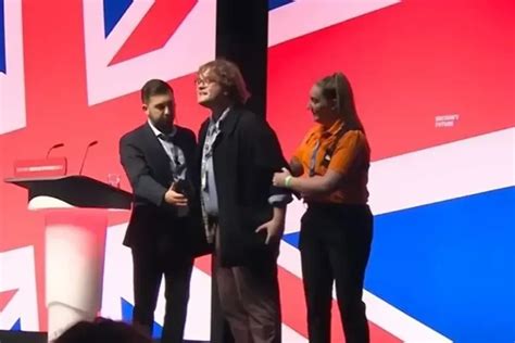 Angela Rayner speech sabotaged as protester storms stage