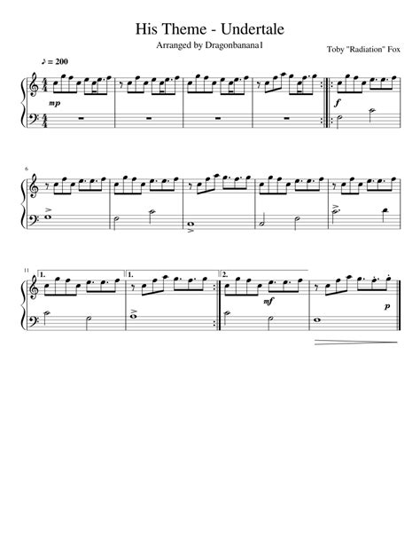 His Theme - Undertale sheet music for Piano download free in PDF or MIDI