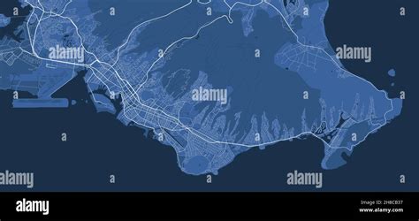 Detailed vector map poster of Honolulu city administrative area. Blue ...