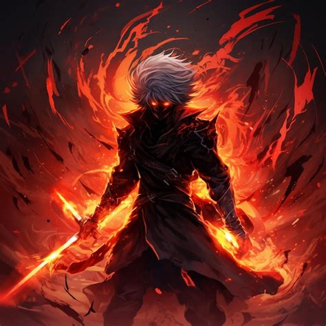 Premium AI Image | Anime style cartoon character holding fire sword ...