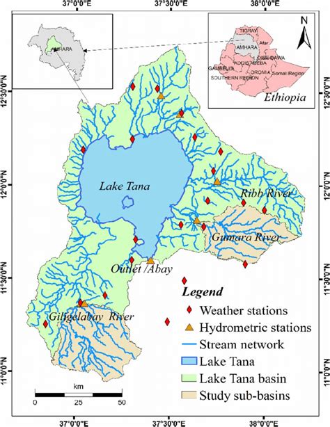 | Location map and major tributaries of Lake Tana including river ...