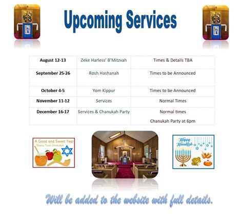 Schedule of Upcoming Services/Events at a Glance — Temple Sholom Eau Claire