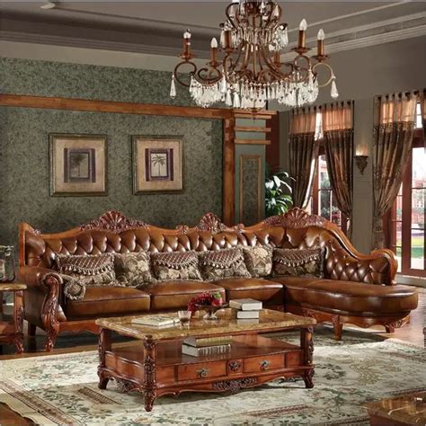 high quality European antique living room sofa furniture genuine ...