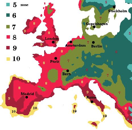 Plant Hardiness Zone Map for Europe