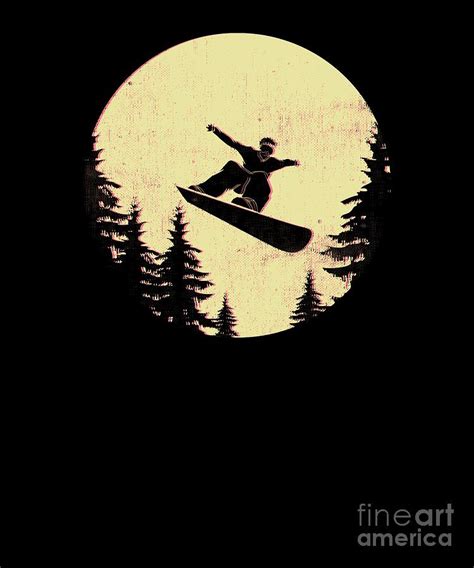 Snowboarding Moon Rise Sunset Silhouette Snowboard T Shirt Drawing by ...