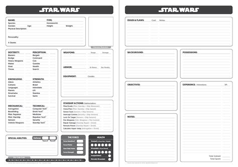 GIBLET BLIZZARD: Star Wars JezD6 RPG – Fillable Character Sheet PDF