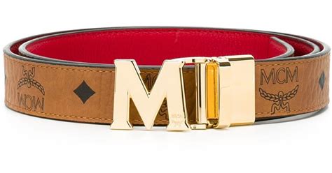 MCM Leather Logo Print Belt in Brown - Lyst