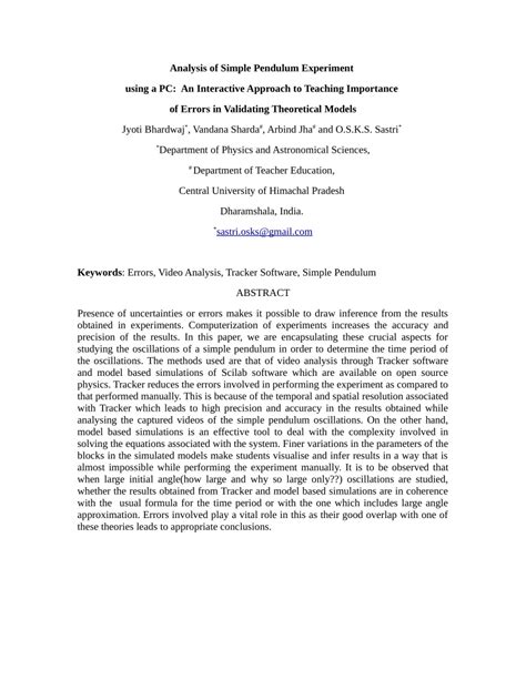 (PDF) Analysis of Simple Pendulum Experiment using a PC: An Interactive ...