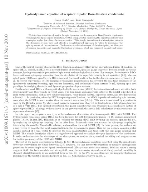 (PDF) Hydrodynamic equation of a spinor dipolar Bose-Einstein condensate