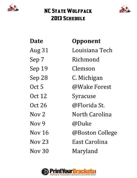 Printable NC State Wolfpack Football Schedule 2013 | Oklahoma sooners ...