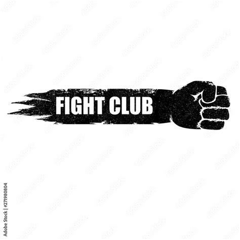 fight club vector logo or label with grunge black man fist isolated on ...