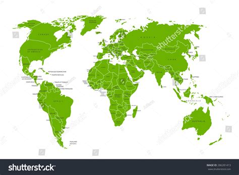 Vektor Stok Political Map World Green World Mapcountries (Tanpa Royalti ...