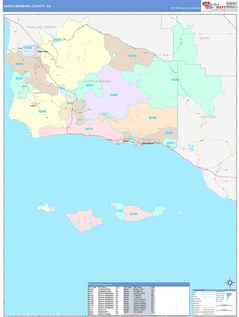 Santa Barbara County, CA Wall Map Color Cast Style by MarketMAPS