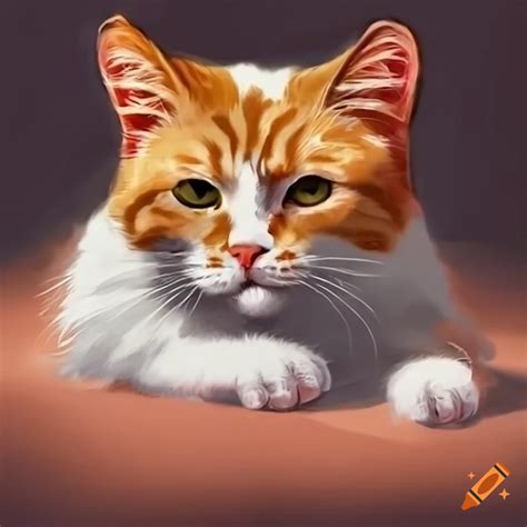 Orange and white cat lying down and facing forward on Craiyon