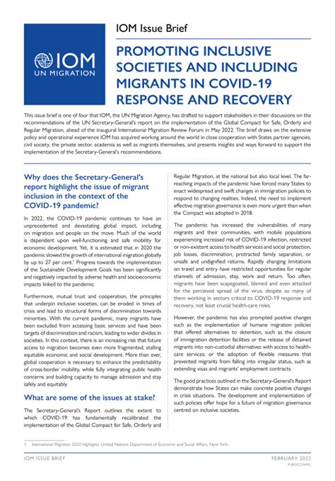 IOM Issue Brief: Promoting Inclusive Societies and Including Migrants ...