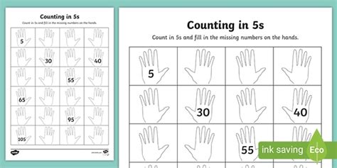 Counting in 5s Hands Worksheet / Worksheet (teacher made)