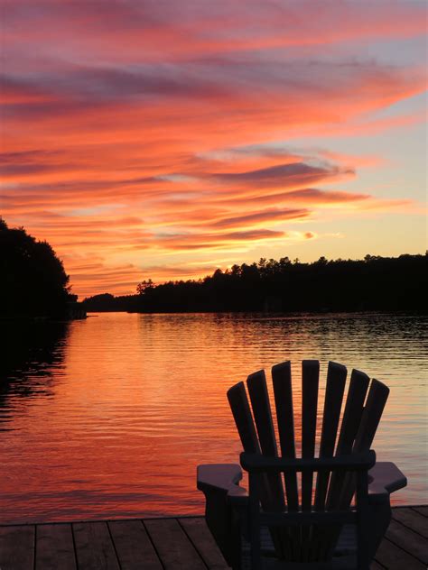 Sunset Cottage Lake Sunrise Dock Muskoka Chair Ontario Relax Photograph ...