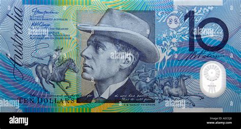 An Australian 10 dollar note with the face of Banjo Patterson Stock ...